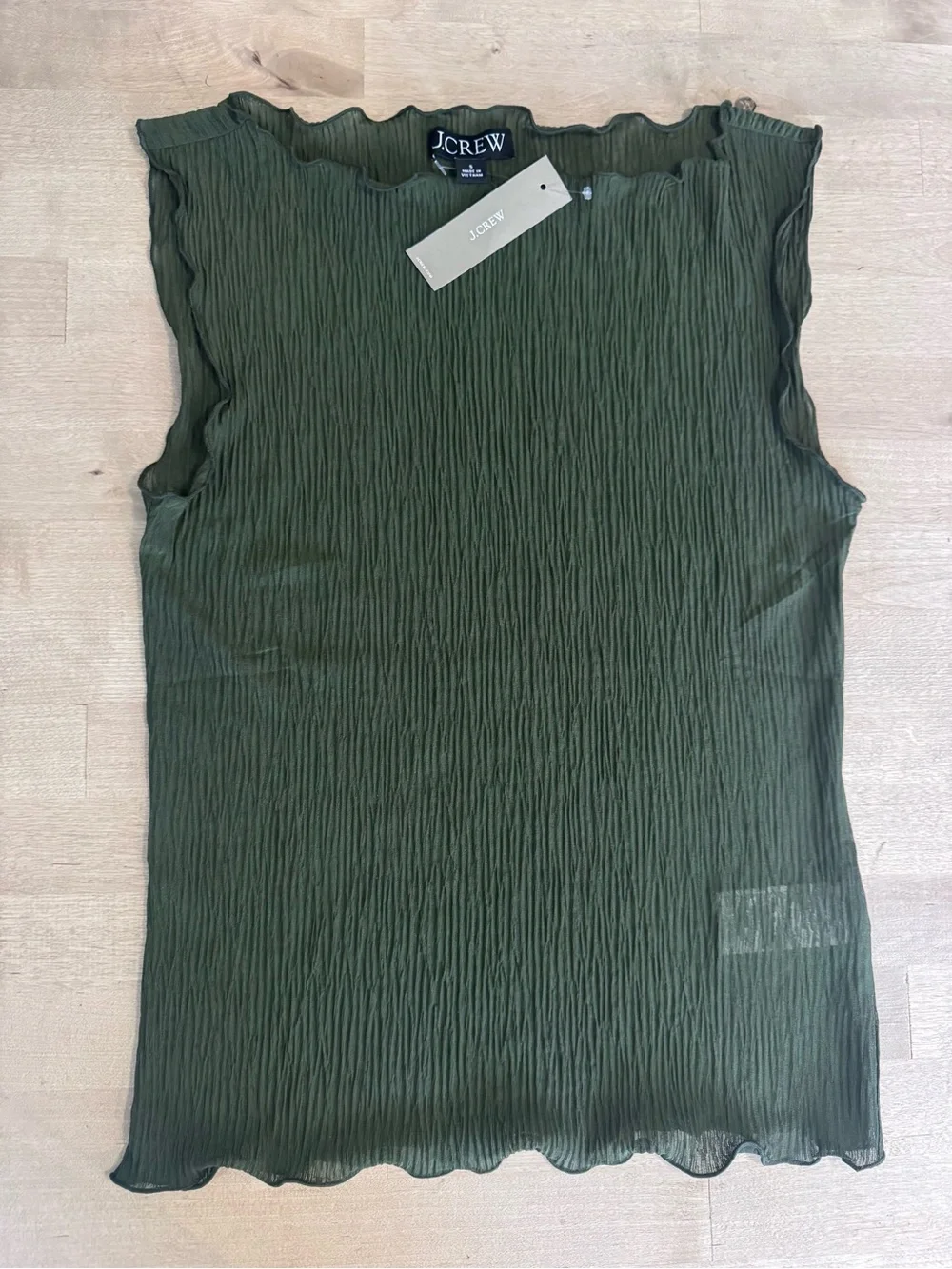 NWT J. Crew sheer Olive Green Crinkle Sleeveless Tank